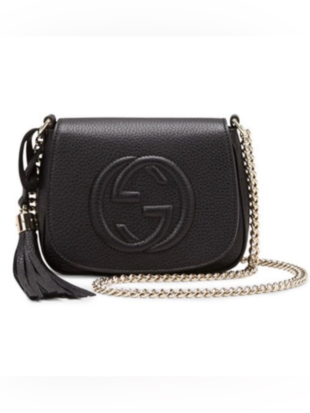 Gucci Black Pebbled Leather Crossbody with Gold Chain